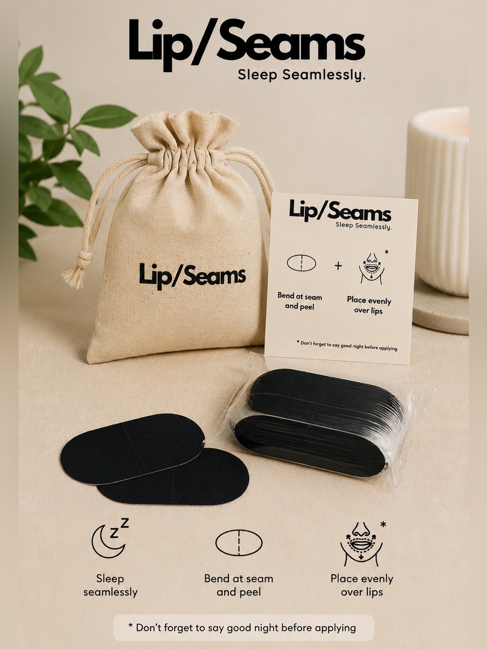 Lip/Seams Sleep Seamlessly Black Overnight Lip Tape Patches